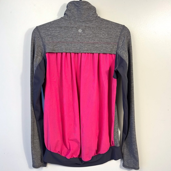 LULULEMON Tadasana Women's Mesh Back Zip Jacket Pink Grey Size 10 Thumb Holes - Picture 1 of 5